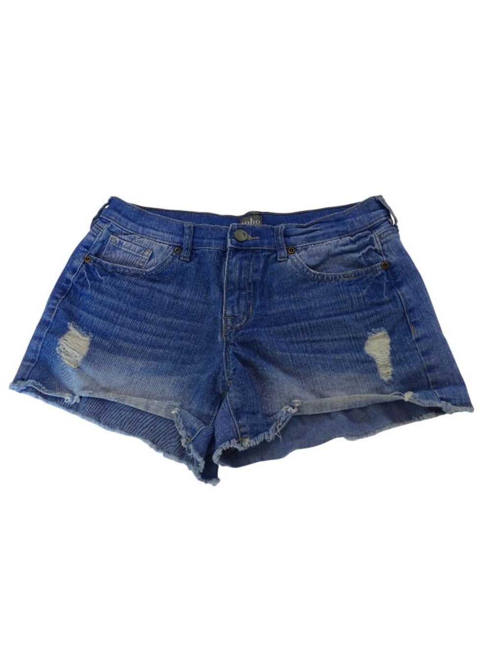 Soho New York and Co Distressed Ripped Denim Booty Shorts Size 4 Blue Festival